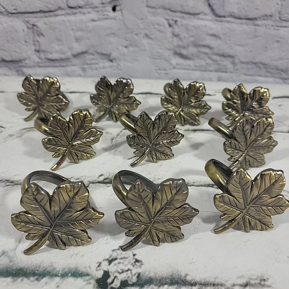 Metal Maple Leaf Napkin‎ Rings Luster Antique Bronze Finish Holiday Set Of 10